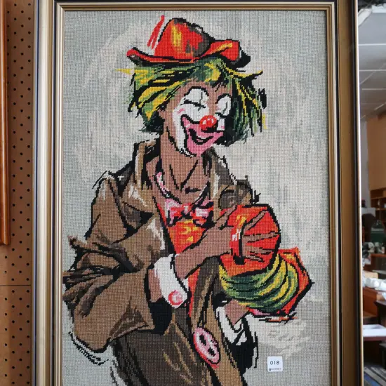 framed needlework - clown