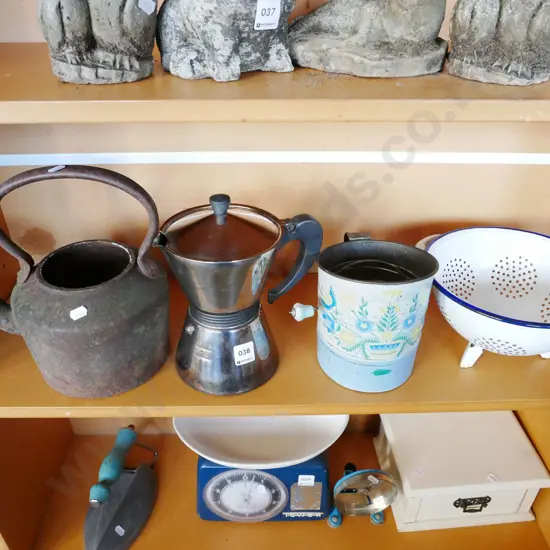 colanader, flour sifter, espresso, cast iron kettle
