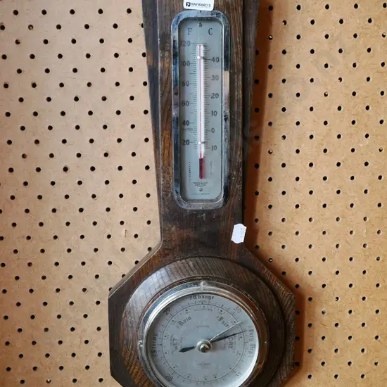 oak cased barometer/thermometer