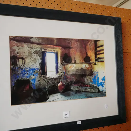 framed photo print - abandoned house fireplace