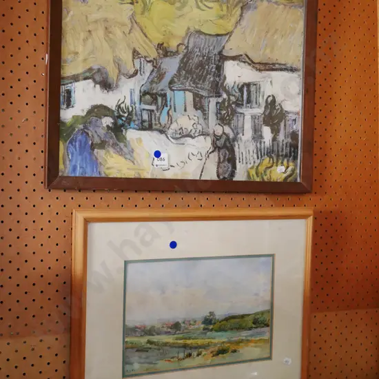 framed watercolour, van Gogh print - blue dots