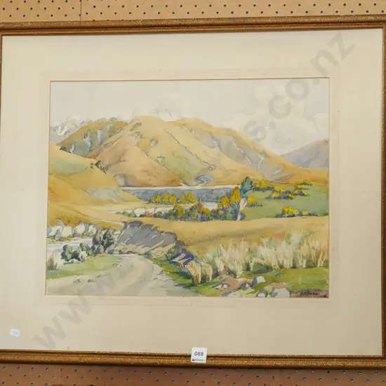 framed watercolour - landscape - foxing