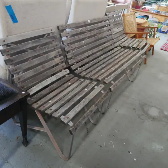 mid-century metal and wood outdoor garden seating set