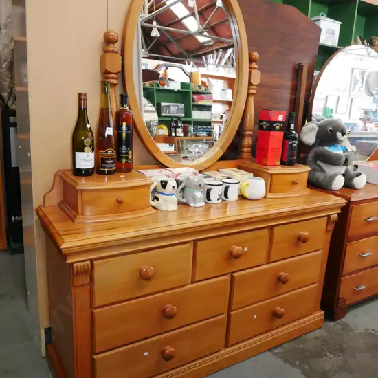 solid rimu 9 drawer mirror back dresser H-1760 W-1370 D-420