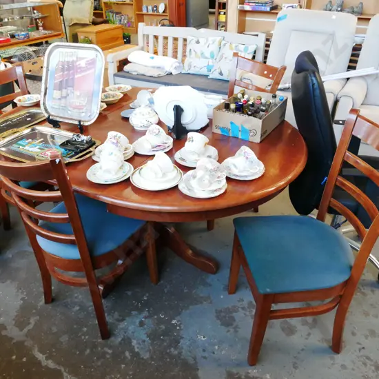 rubber wood extending table with 4 matching chairs H-750 W-1520 D-1070