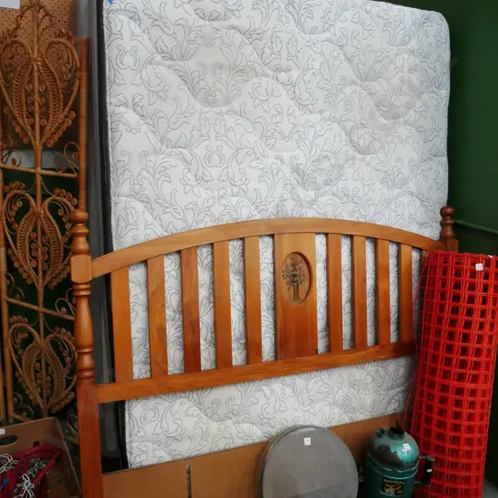 Sleepyhead Balance Gold Label queen bed base, mattress with rimu headboard