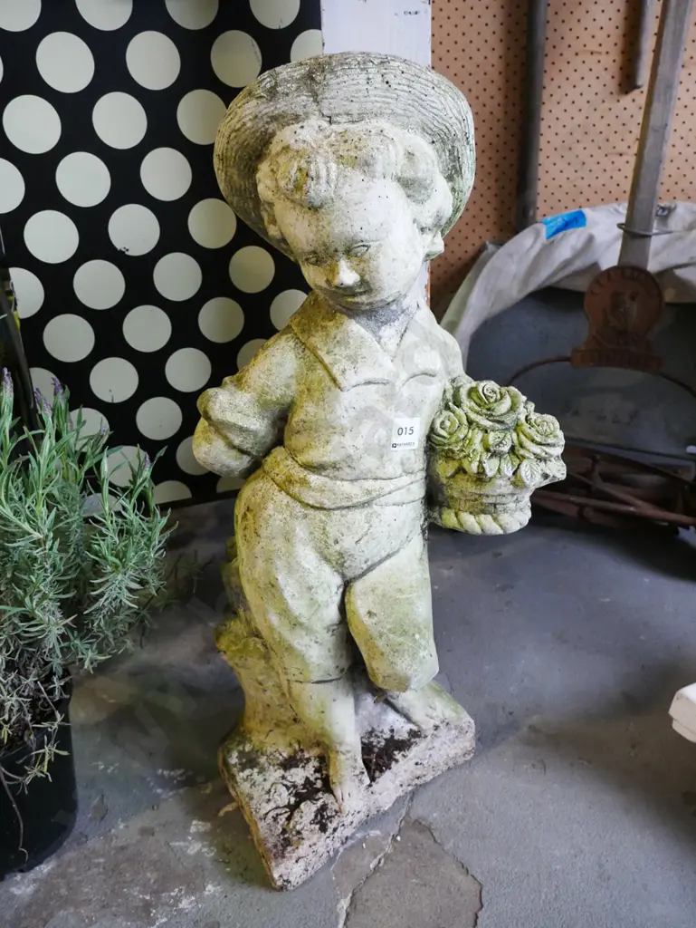 concrete ornament - boy with flowers H-700 Image 1++