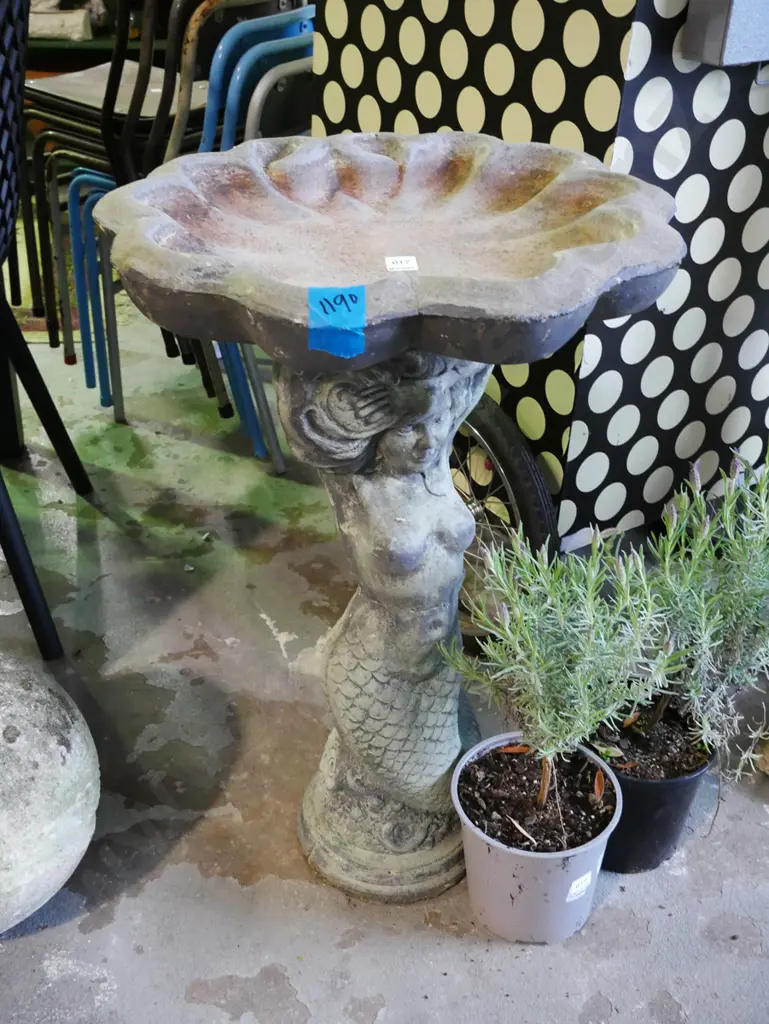 figural based concrete bird bath - mermaid H-720 Image 1++