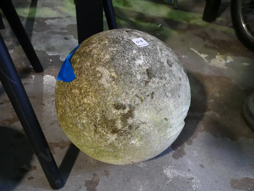 carved Oamaru stone garden ornament - ball  Image 1++