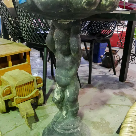 figural based concrete bird bath H-800