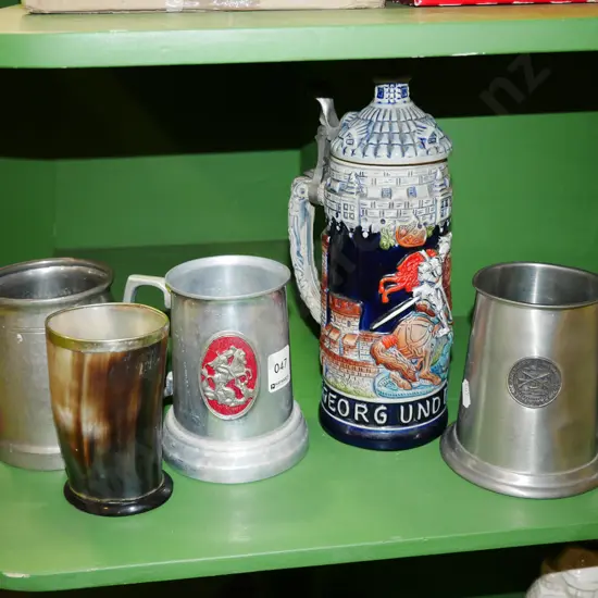 beer tankards, horn cup, German beer stein