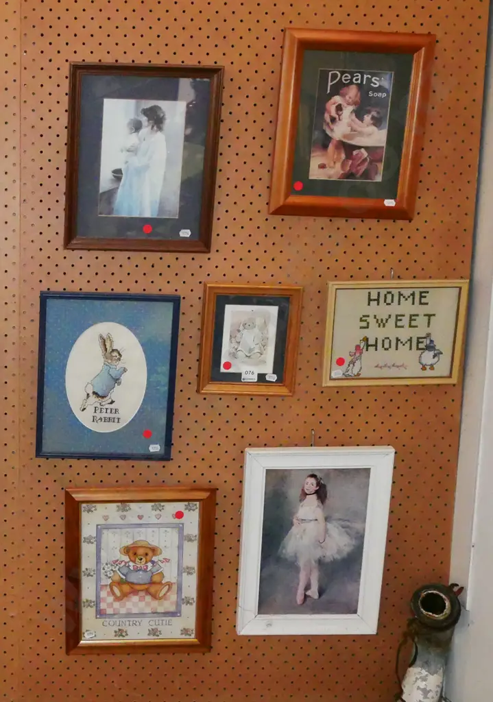 7x framed children's prints and needleworks - red dots Image 1++