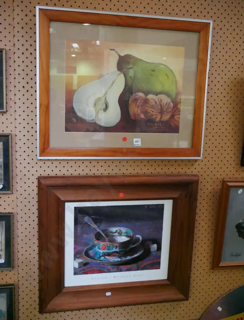 2x framed prints - fruit, tea cup - red dots Image 1++