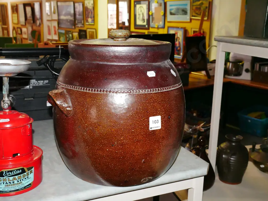 salt glazed lidded storage crock H-300 Image 1++