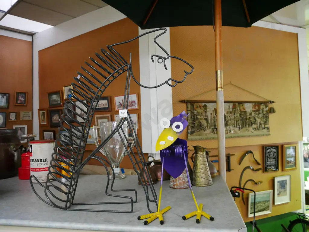 wrought metal dog themed CD rack and metal bird themed garden ornament Image 1++