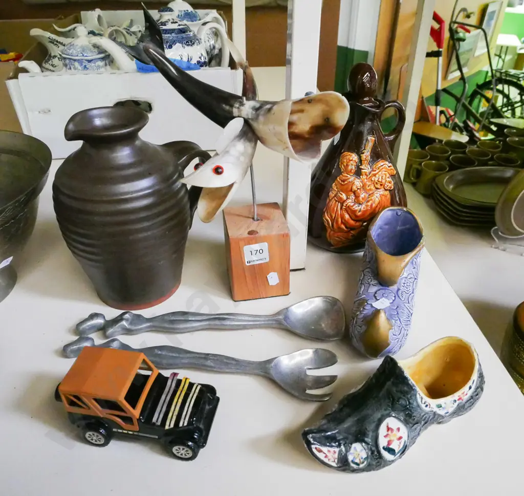 salad servers, stoppered jug, ceramic boots etc Image 1++