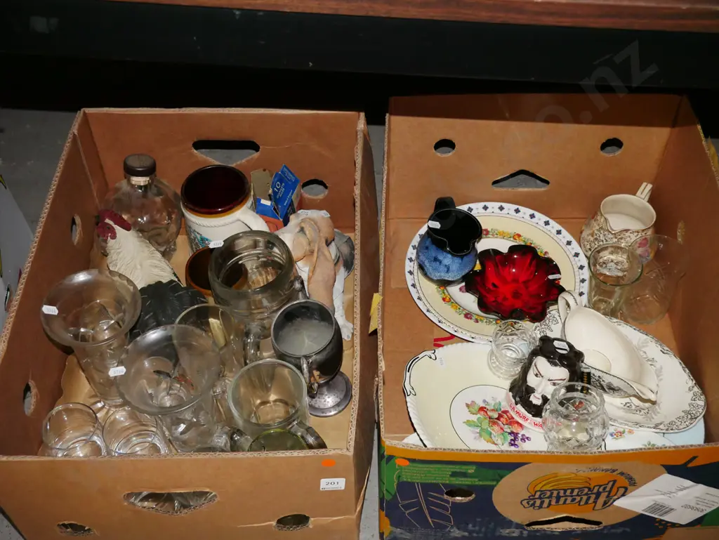 2x boxes; plates, glasses, jugs etc - orange dots Image 1++