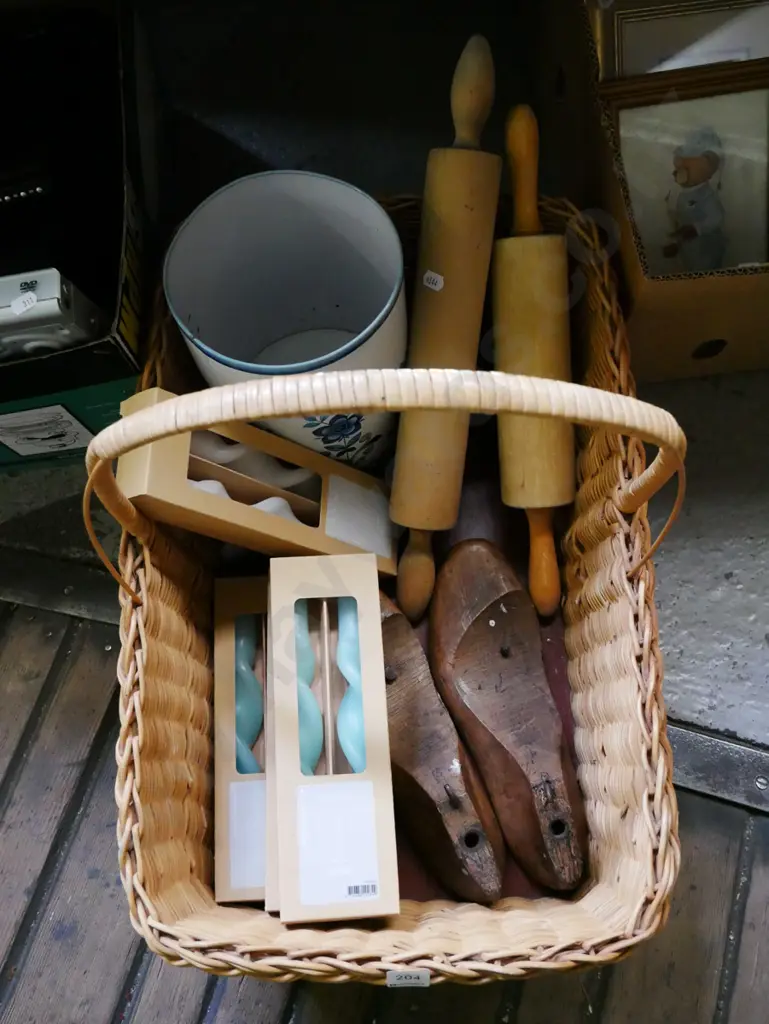 cane basket and contents, candles, rubbish bin etc Image 1++