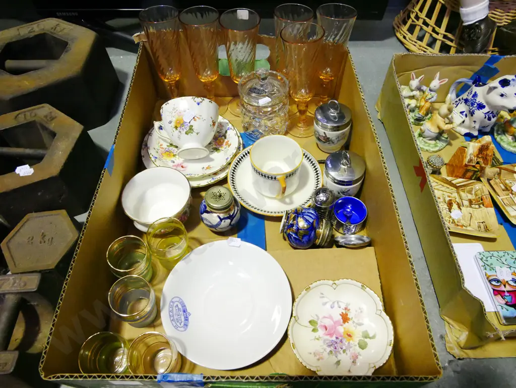 box; wine glasses, trio, cups, saucer, egg coddlers etc Image 1++