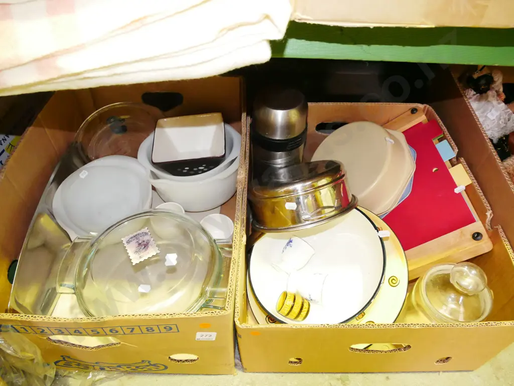 2x boxes; chopping boards, bowls, canisters etc - orange dots Image 1++
