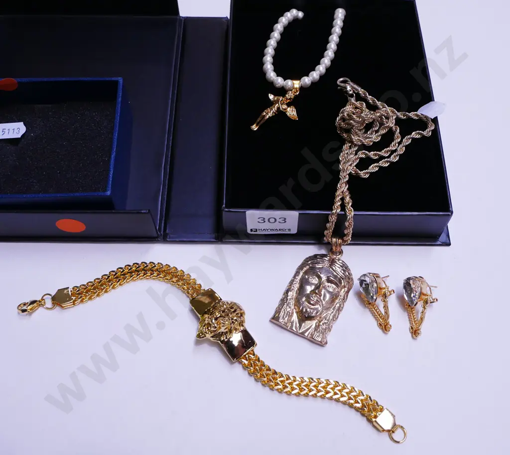 2x boxes; golden jewellery; pendants, earrings, bracelet - orange dots Image 1++