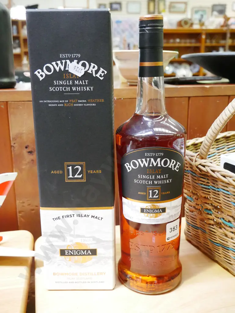bottle of Bowmore single malt Scotch whisky and box Image 1++