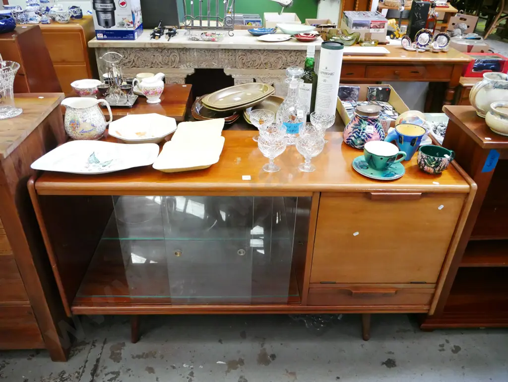 mid-century sideboard/drop down liquor cabinet - some damage to varnish H-790 W-1345 D-400 Image 1++