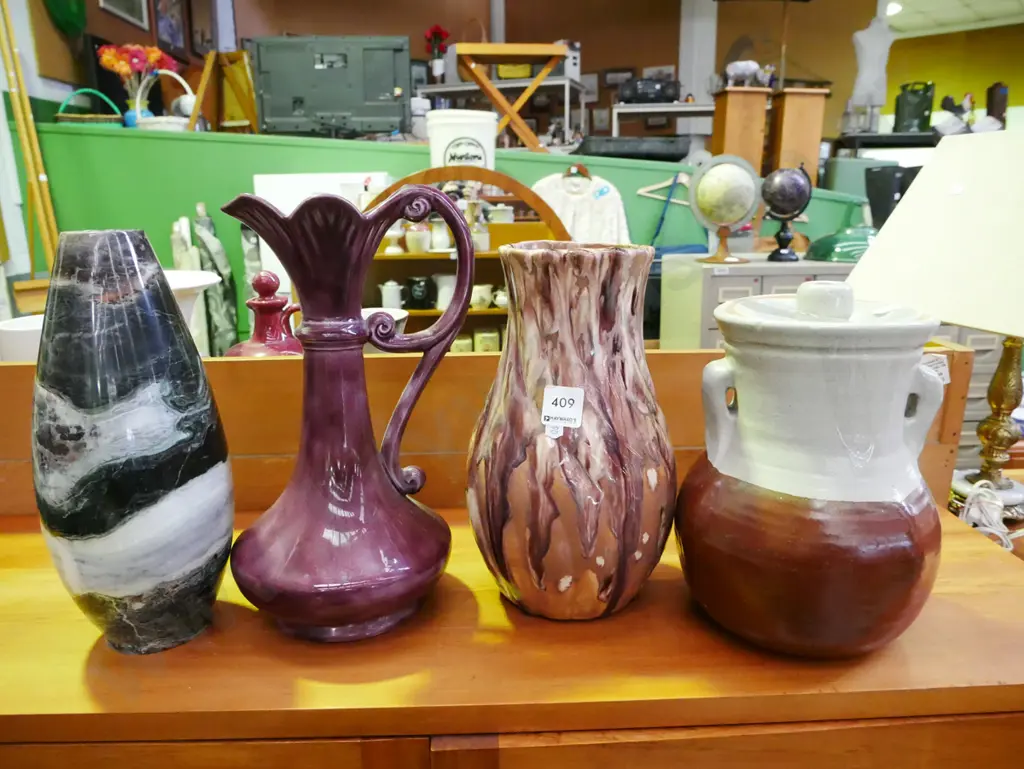 studio pottery canister, vase, ewer vase, turned stone vase Tallest H-300 Image 1++