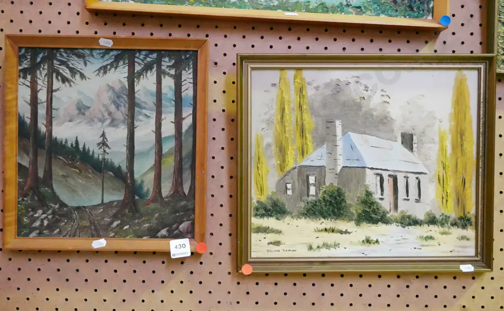 2x framed oil on boards - landscapes - red dots Image 1++