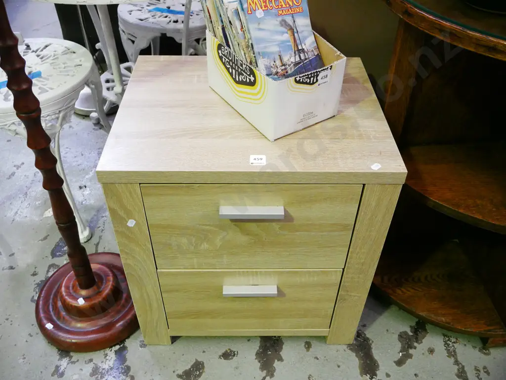 mdf faux wood veneer 2 drawer bedside cabinet Image 1++