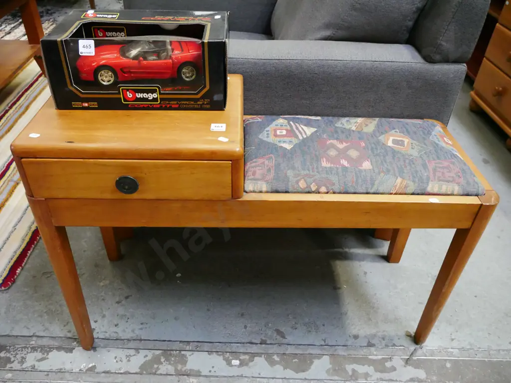 upholstered rimu telephone table with single drawer Image 1++