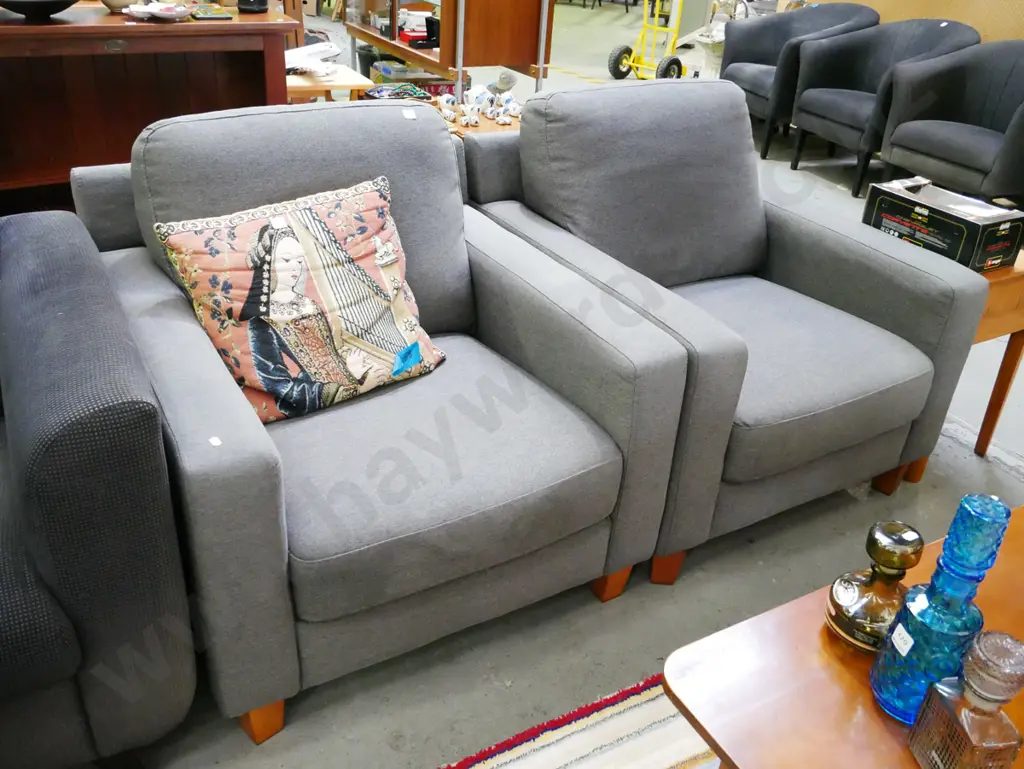 2x grey armchairs -some fading Image 1++