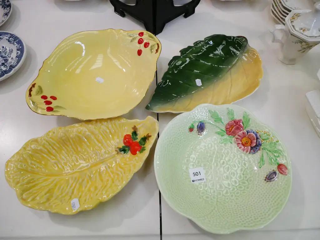2x Roal Winton dishes, 1x bowl, yellow leaf dish Image 1++