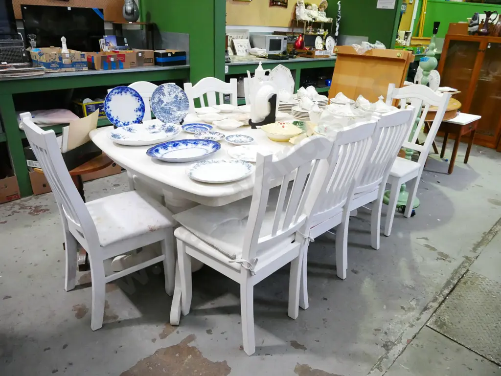 solid wood wine painted extending dining table with 8 matching chairs Closed H-780 W-1740 D-1080 Image 1++