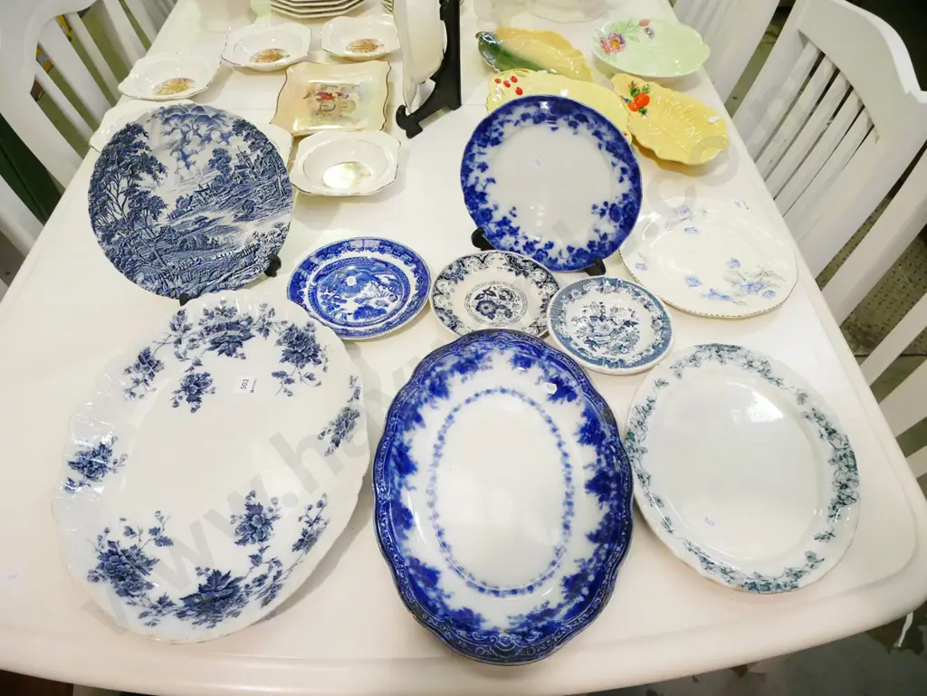 assorted blue and white ashets, plates Image 1++