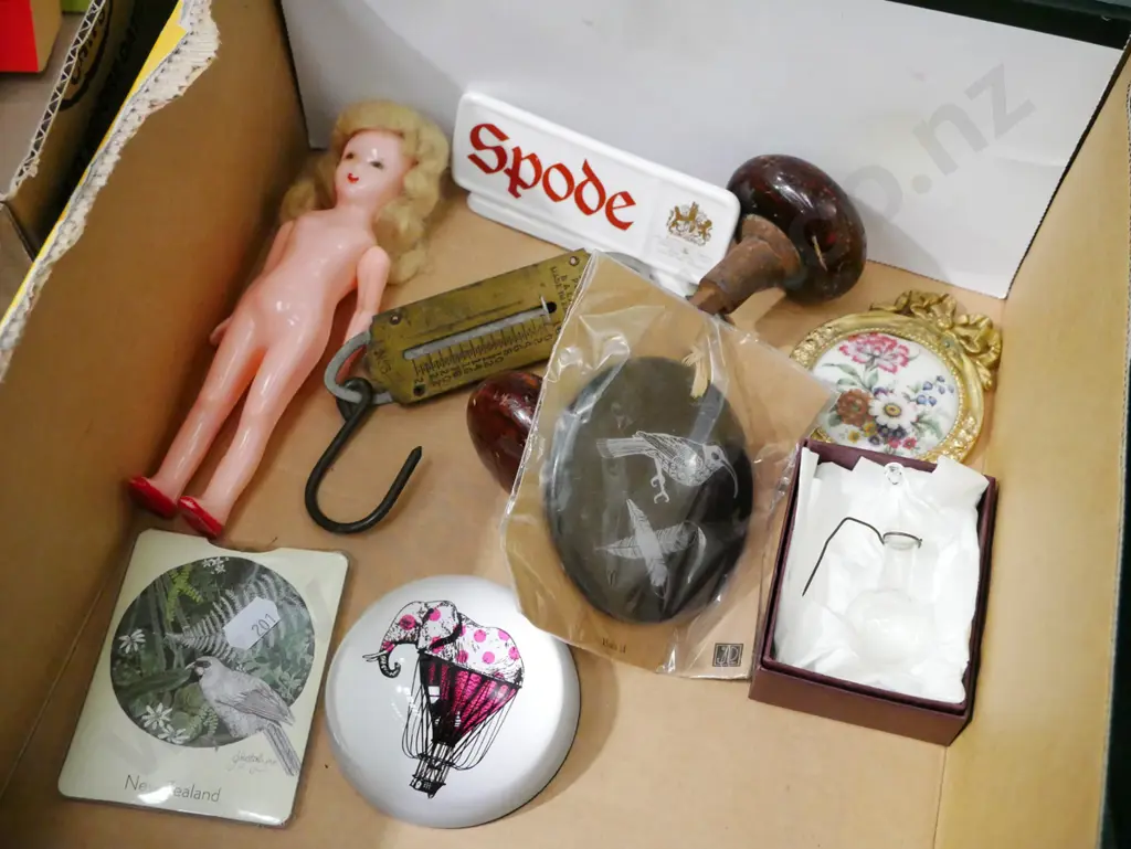 box; door hardware, ceramic scythe etc Image 1++
