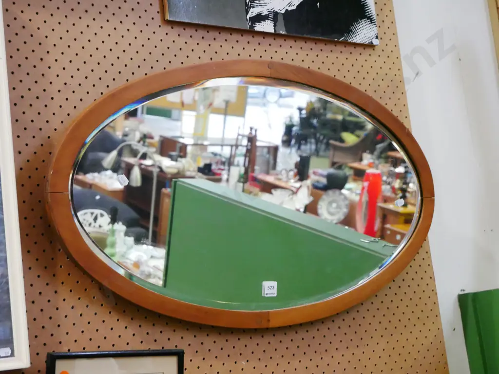 wooden bevelled edge oval wall mirror  Image 1++