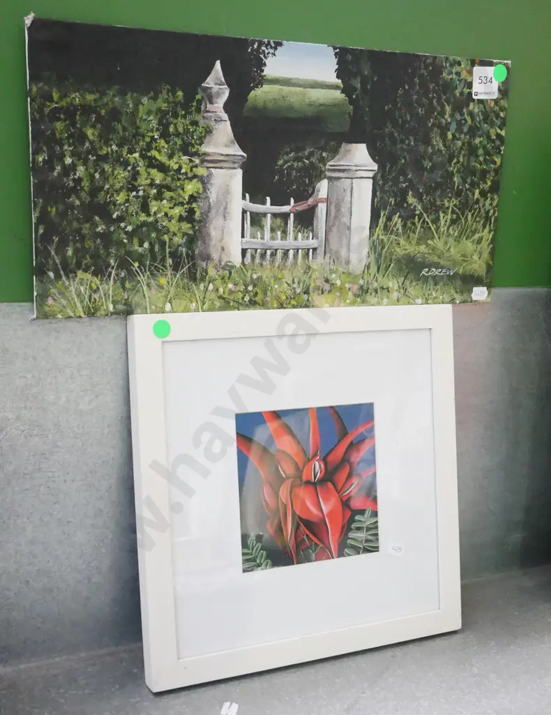 framed kakas beak print, framed oil - gate - green dots Image 1++
