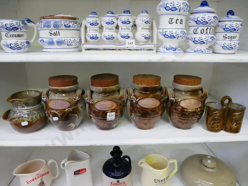 studio pottery storage canisters, jug, teaspoon caddy Image 1++