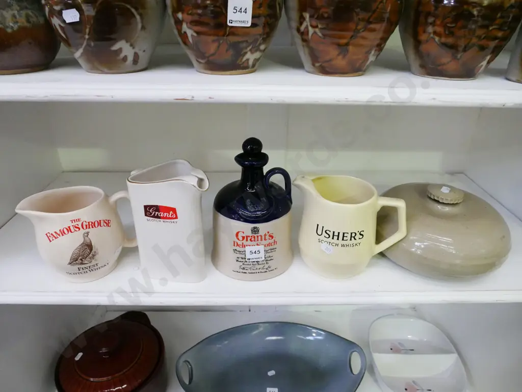 3x whisky jugs, bottle, stoneware hot water bottle Image 1++