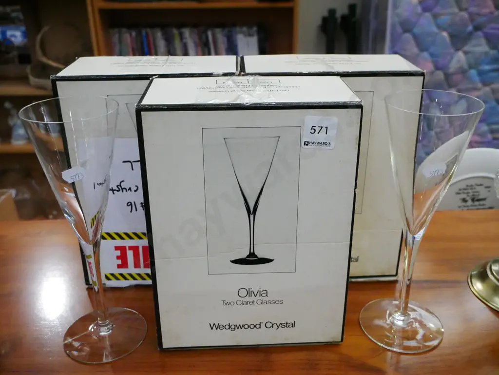 3x Wedgwood crystal claret glasses Image 1++