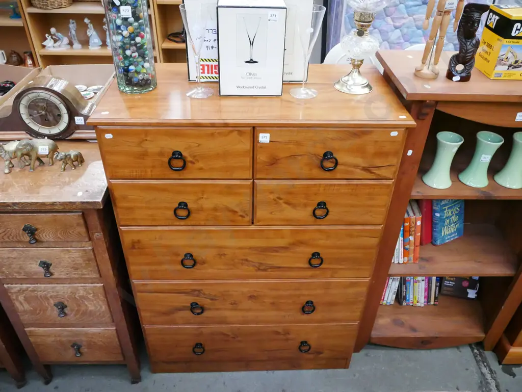 mdf faux wood veneer 7 drawer tallboy H-1120 W-800 D-400 Image 1++