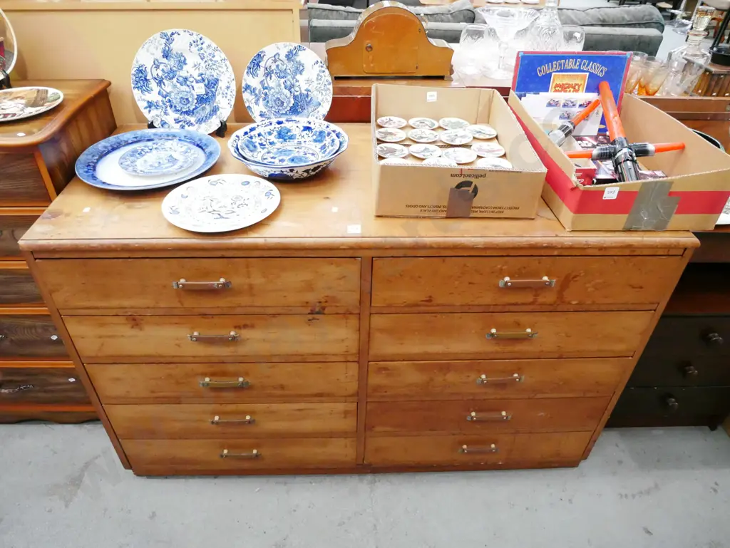 solid wood 5 drawer chest - varnish needs attention H-810 W-1310 D-570 Image 1++