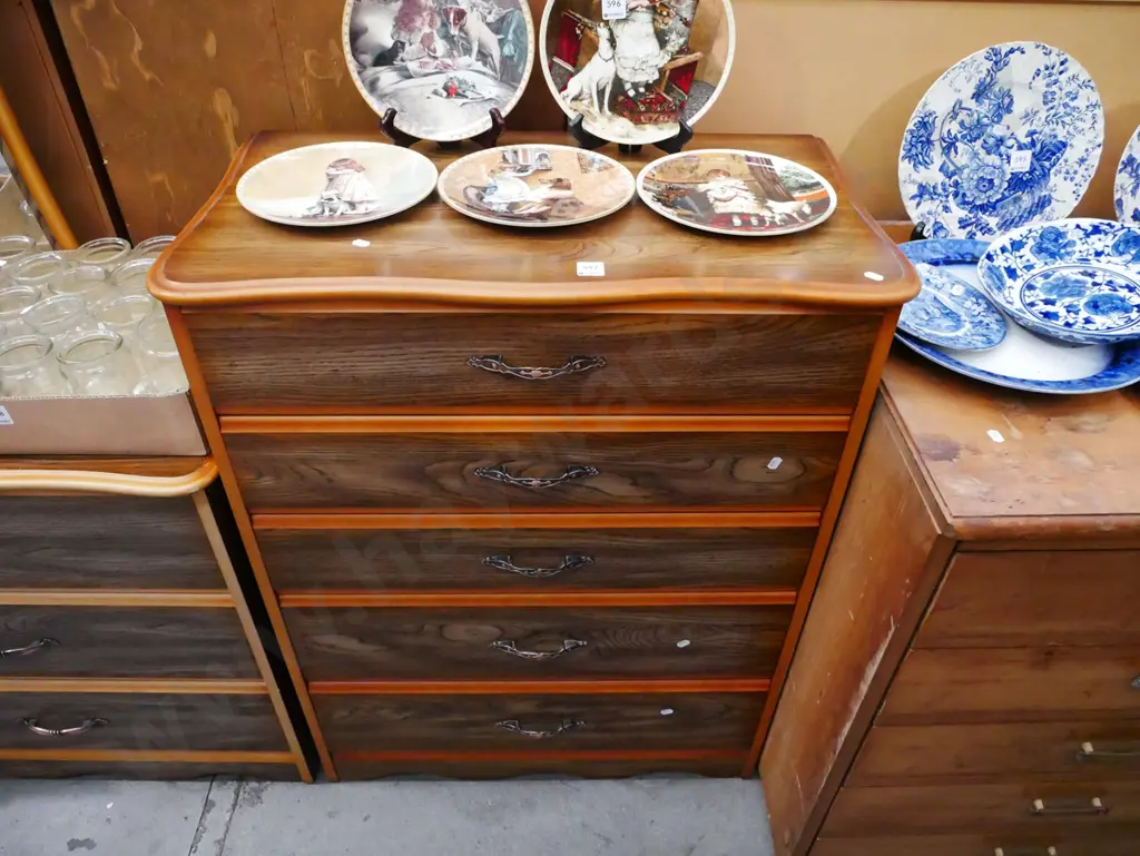 mdf faux wood veneer 5 drawer chest H-940 W-730 D-400 Image 1++
