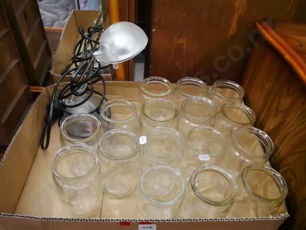 box; small jars, desk lamp Image 1++