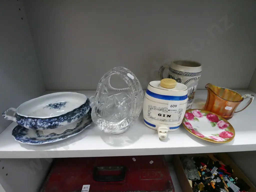 crystal basket, beer stein, amber glass jug etc Image 1++