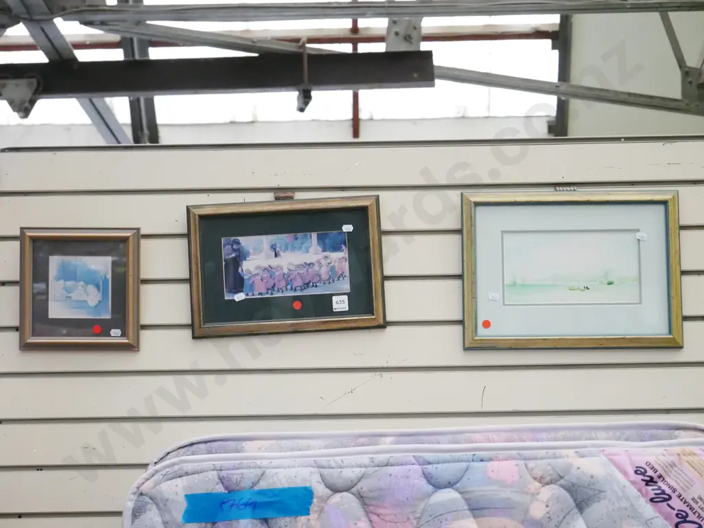 3x framed prints - children and boats - red dots Image 1++