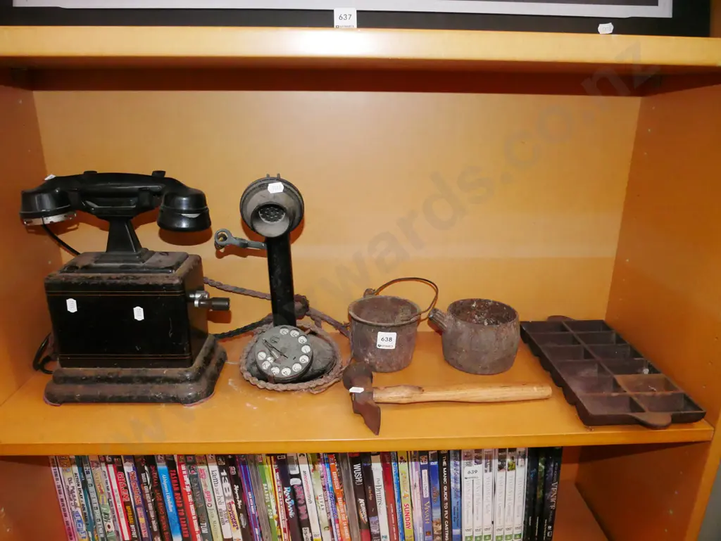 shelf; telephones, glue pot, hammer etc Image 1++