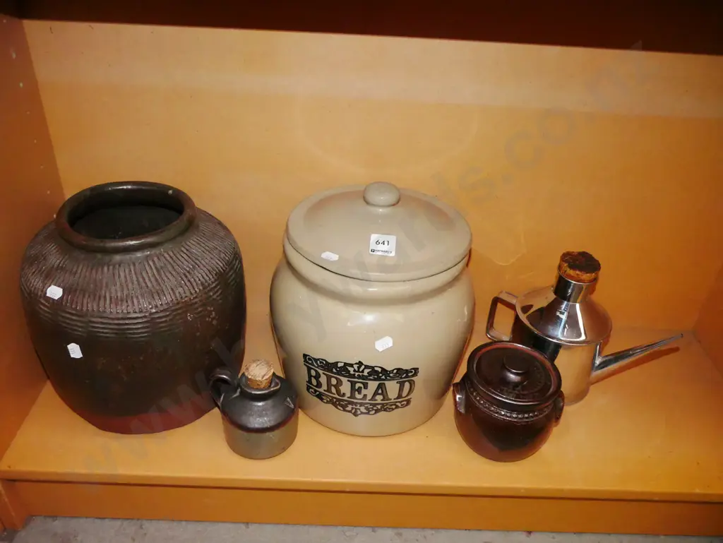 lidded canisters, small stoneware bottler, oiler Tallest H-240 Image 1++