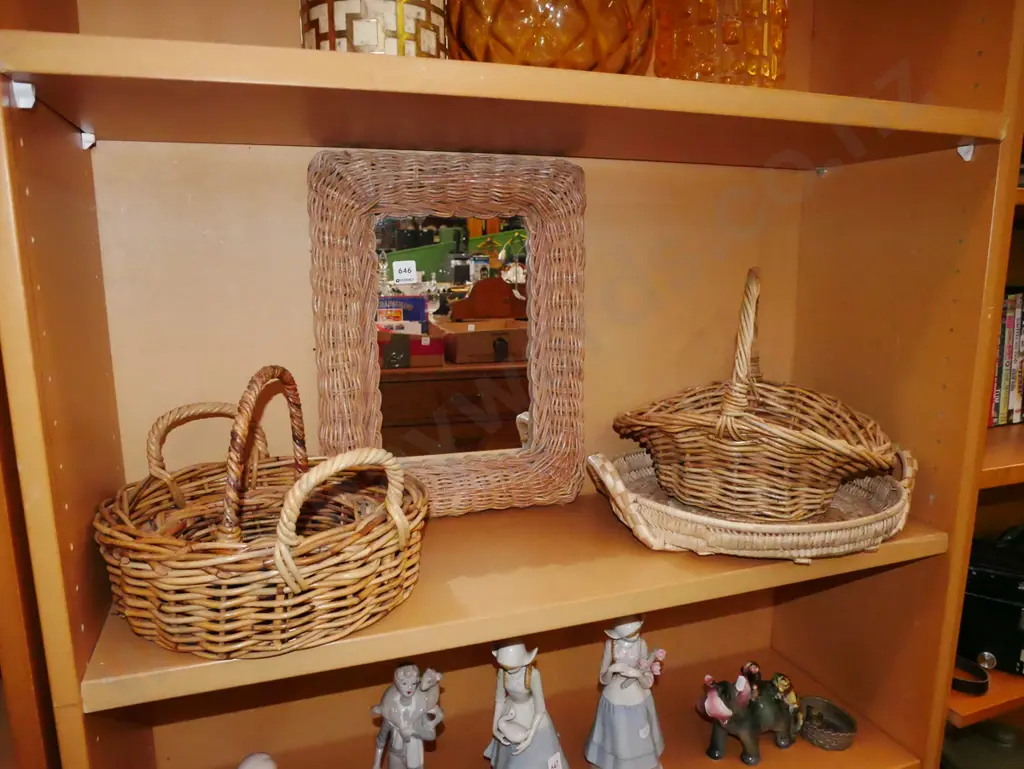 cane baskets, cane framed wall mirror Image 1++